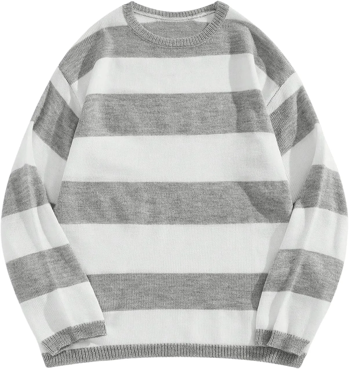 Floerns Men's Striped Pullover Sweater Colorblock Crew Neck Knit Casual Tops