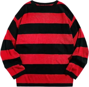 Floerns Men's Striped Pullover Sweater Colorblock Crew Neck Knit Casual Tops
