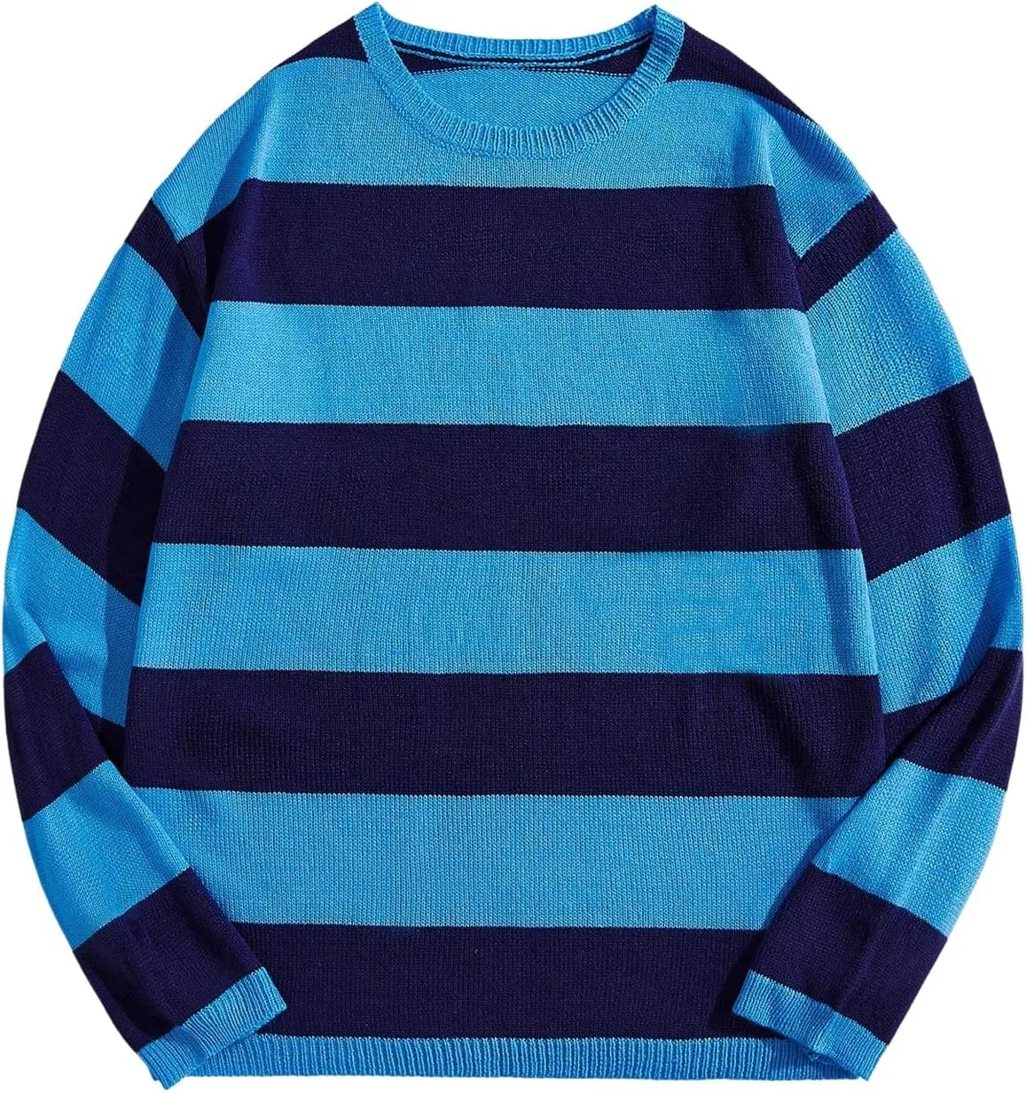 Floerns Men's Striped Pullover Sweater Colorblock Crew Neck Knit Casual Tops