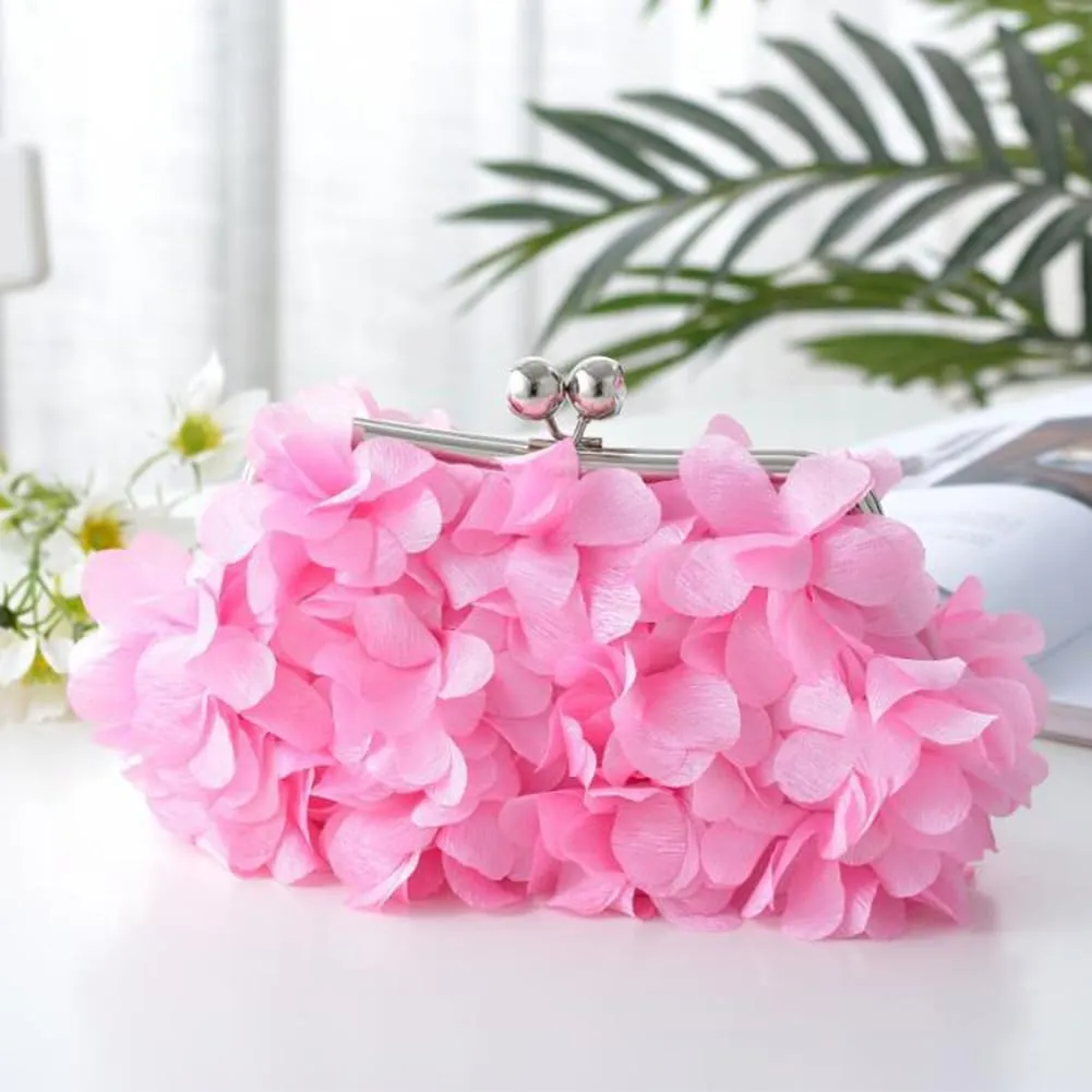 Flower Evening Clutch Purse Elegant Handbag Solid Color Artificial Flowers Handbag Stylish Crossbody Bag Chic Hobo B