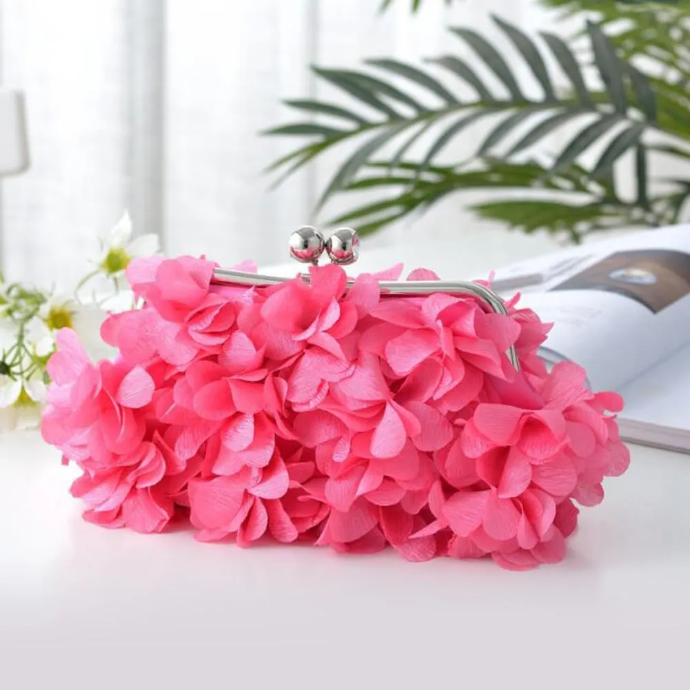 Flower Evening Clutch Purse Elegant Handbag Solid Color Artificial Flowers Handbag Stylish Crossbody Bag Chic Hobo B