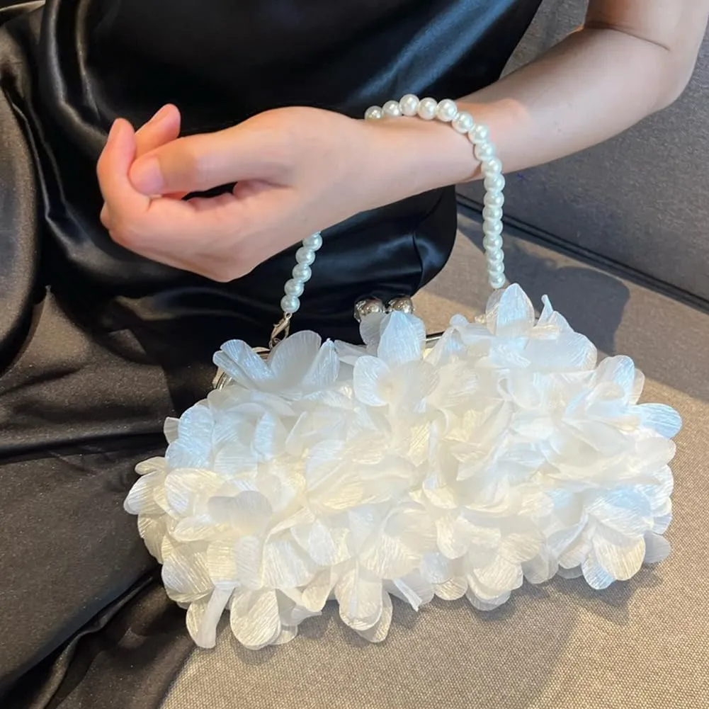 Flower Evening Clutch Purse Elegant Handbag Solid Color Artificial Flowers Handbag Stylish Crossbody Bag Chic Hobo B