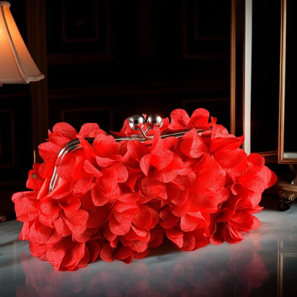 Flower Evening Clutch Purse Elegant Handbag Solid Color Artificial Flowers Handbag Stylish Crossbody Bag Chic Hobo B