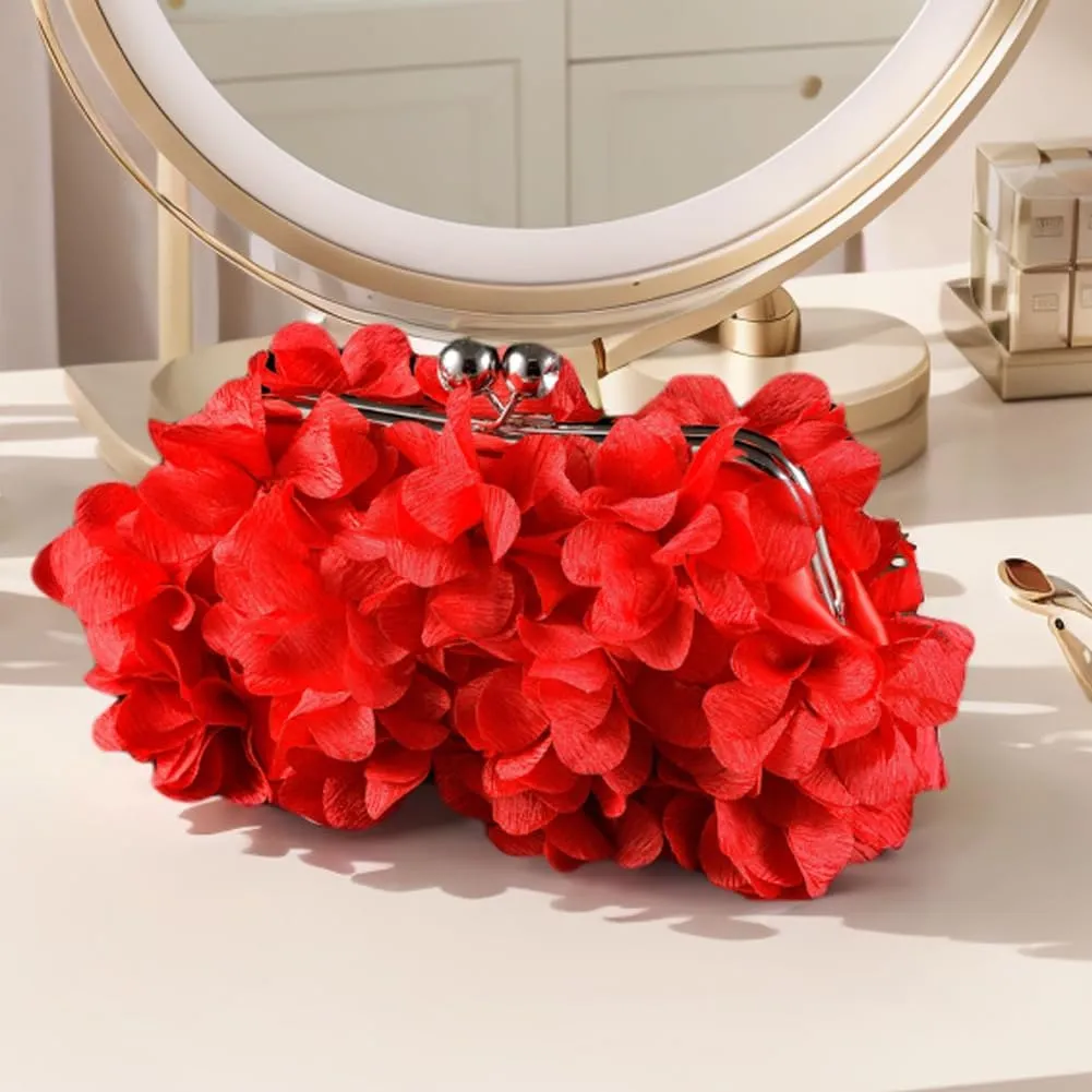 Flower Evening Clutch Purse Elegant Handbag Solid Color Artificial Flowers Handbag Stylish Crossbody Bag Chic Hobo B