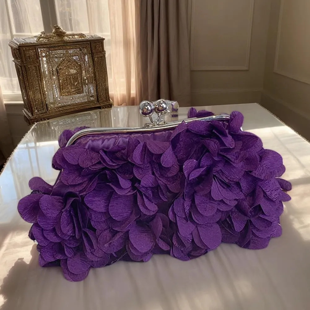 Flower Evening Clutch Purse Elegant Handbag Solid Color Artificial Flowers Handbag Stylish Crossbody Bag Chic Hobo B