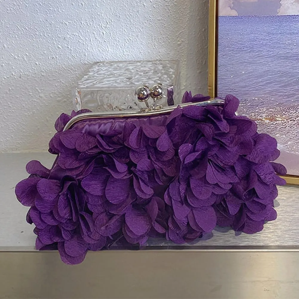 Flower Evening Clutch Purse Elegant Handbag Solid Color Artificial Flowers Handbag Stylish Crossbody Bag Chic Hobo B