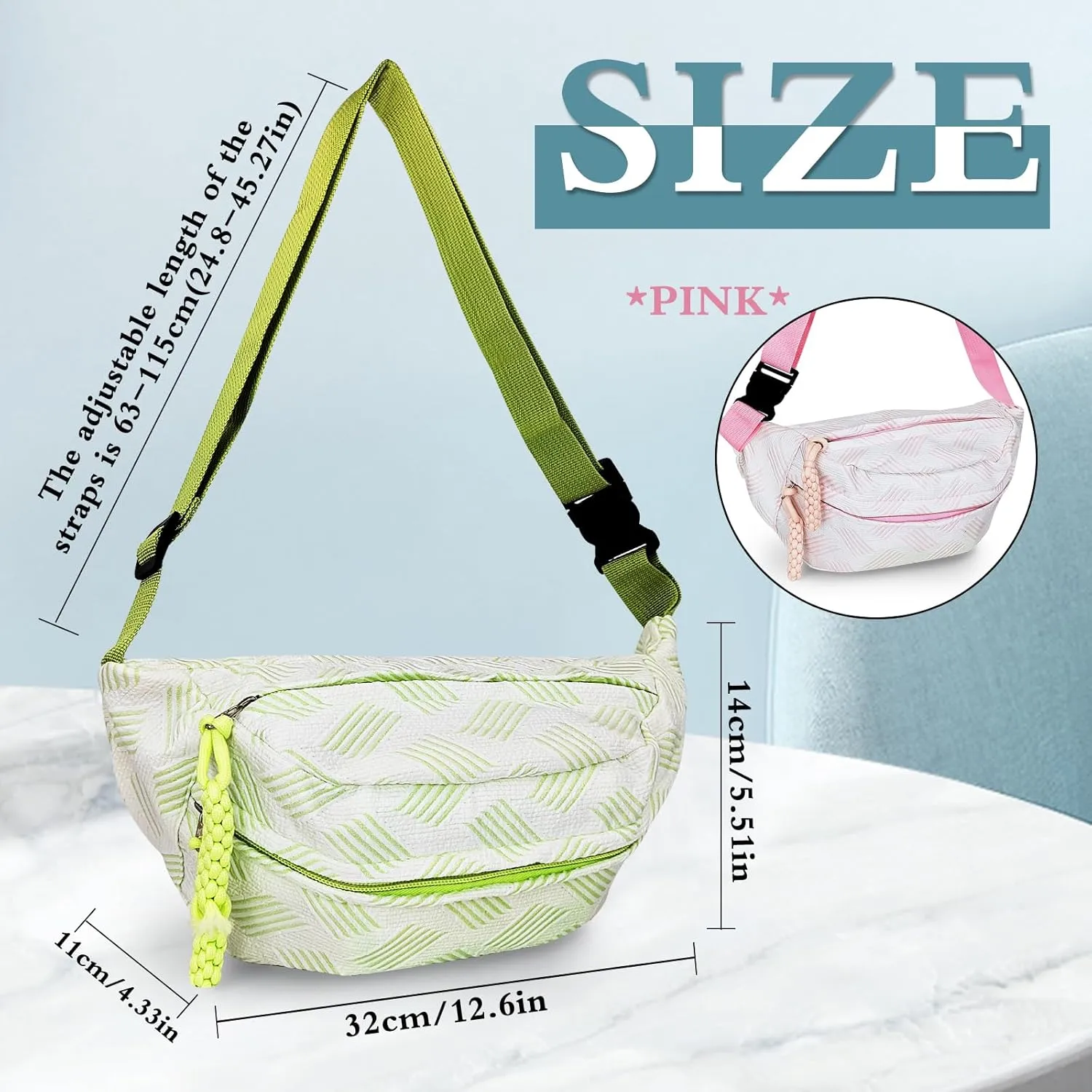 FuninCrea Fanny Packs for Women, Large Anti Theft Chest Bag Crossbody Bags for Women Travel Sport Workout Lightweight 2 Pockets Running Hiking Waist Pack Running Belt Sling Bag for Women (Pink)