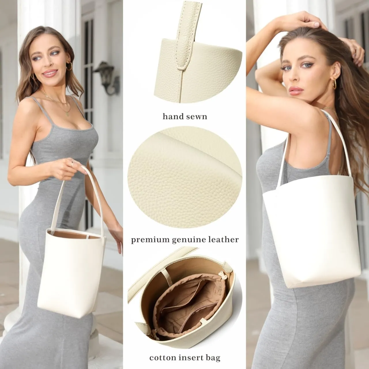 Handcrafted Leather Bucket Bag, First Layer Pebble-grained Carfskin