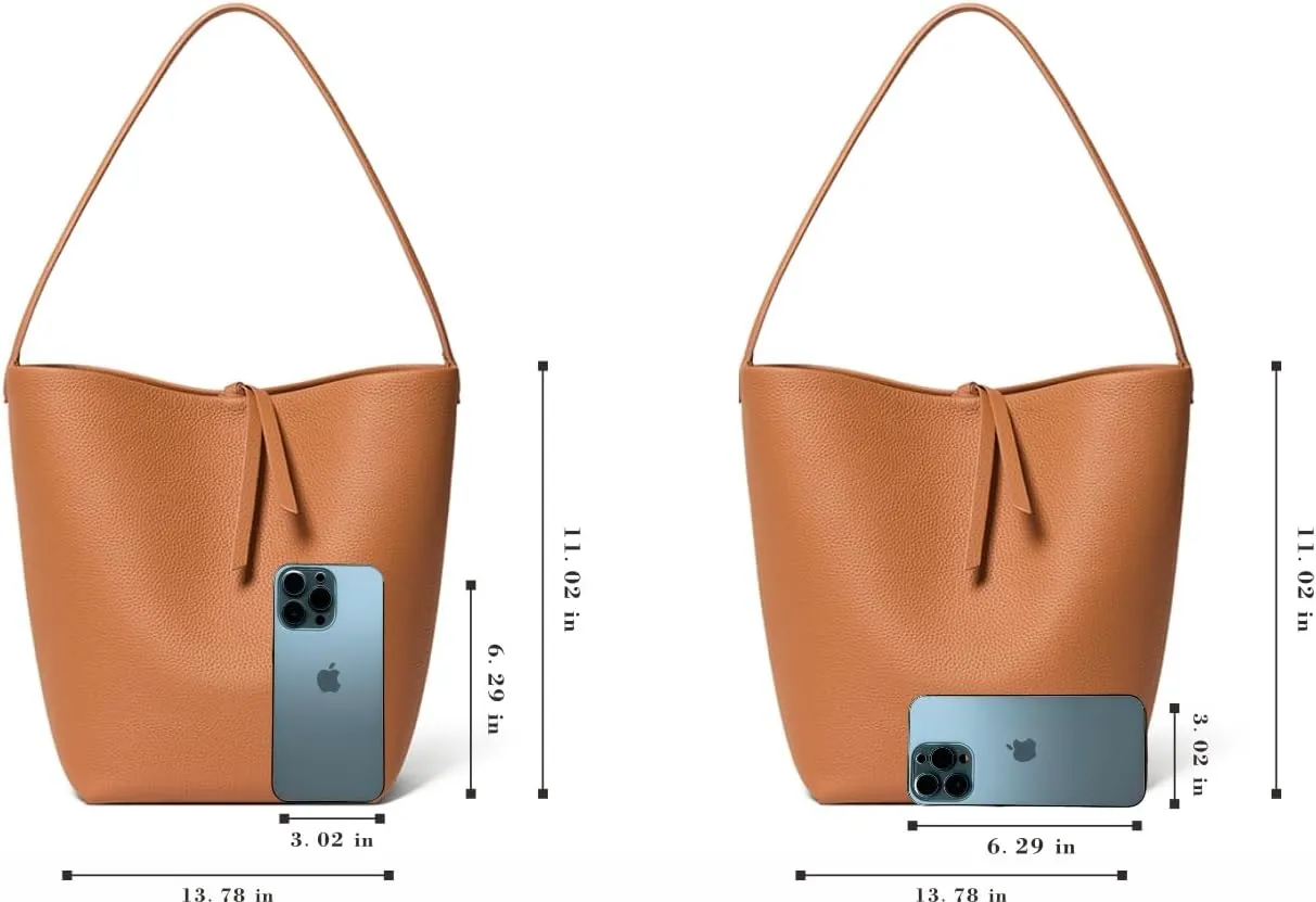 Handcrafted Leather Bucket Bag, First Layer Pebble-grained Carfskin