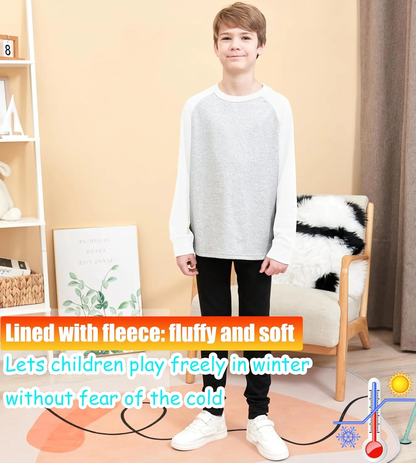 HIBETY Boy's 3 Pack Fleece Lined Long Sleeve Sweatshirts, UPF 50  Sun Protection Athletic Shirts for Kids