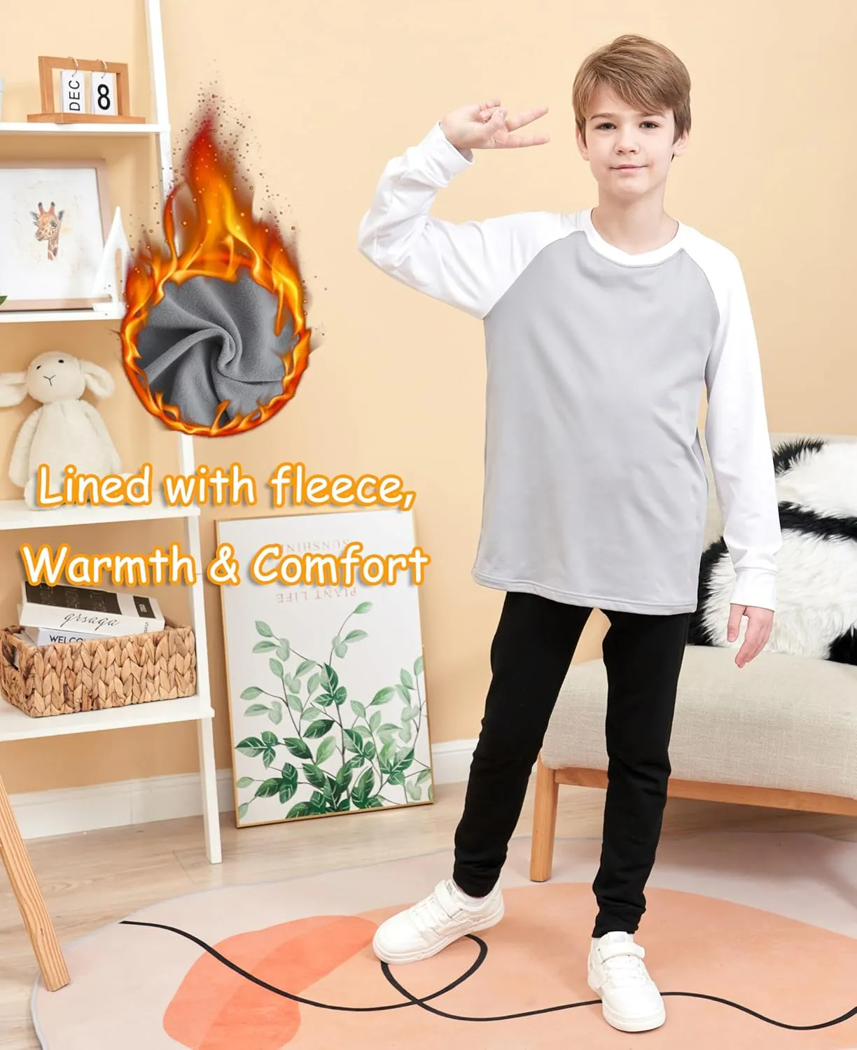 HIBETY Boy's 3 Pack Fleece Lined Long Sleeve Sweatshirts, UPF 50  Sun Protection Athletic Shirts for Kids