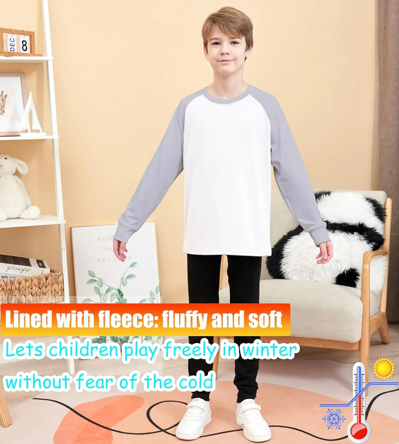 HIBETY Boy's 3 Pack Fleece Lined Long Sleeve Sweatshirts, UPF 50  Sun Protection Athletic Shirts for Kids