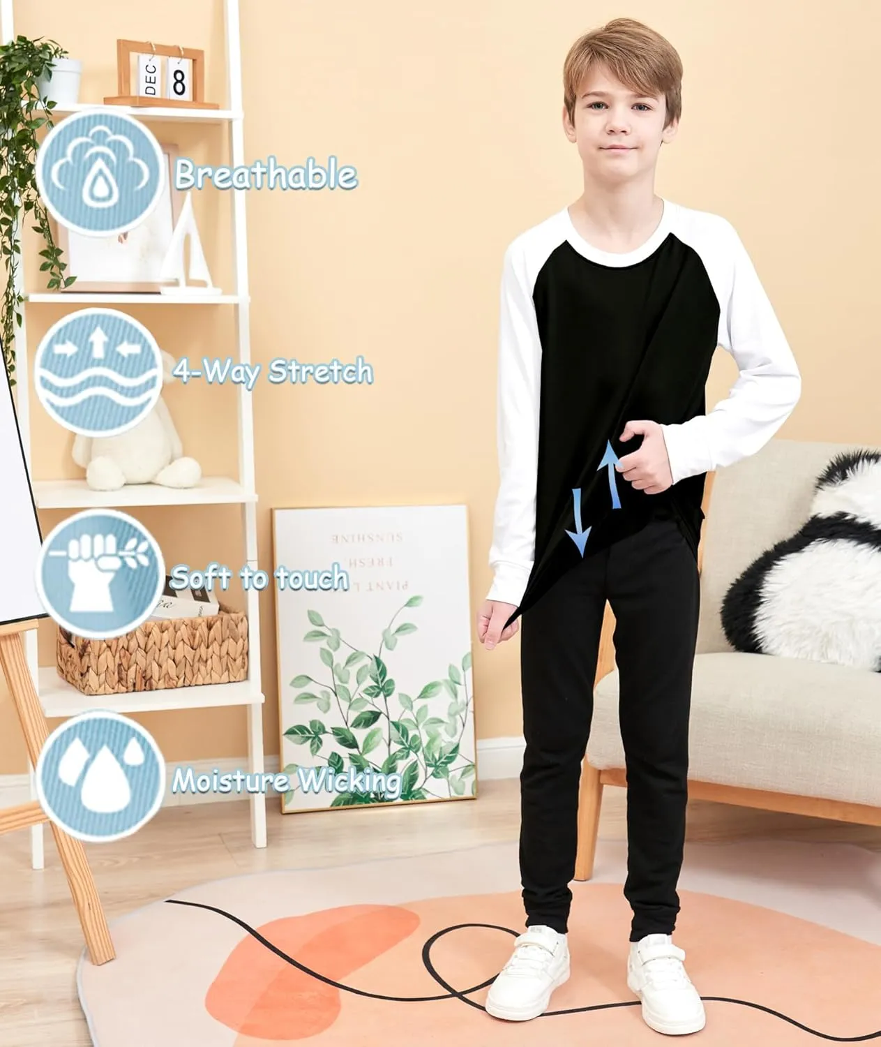 HIBETY Boy's 3 Pack Fleece Lined Long Sleeve Sweatshirts, UPF 50  Sun Protection Athletic Shirts for Kids