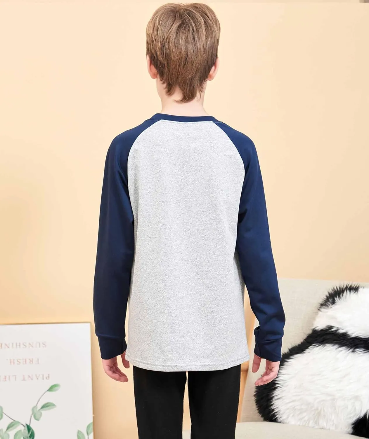 HIBETY Boy's 3 Pack Fleece Lined Long Sleeve Sweatshirts, UPF 50  Sun Protection Athletic Shirts for Kids