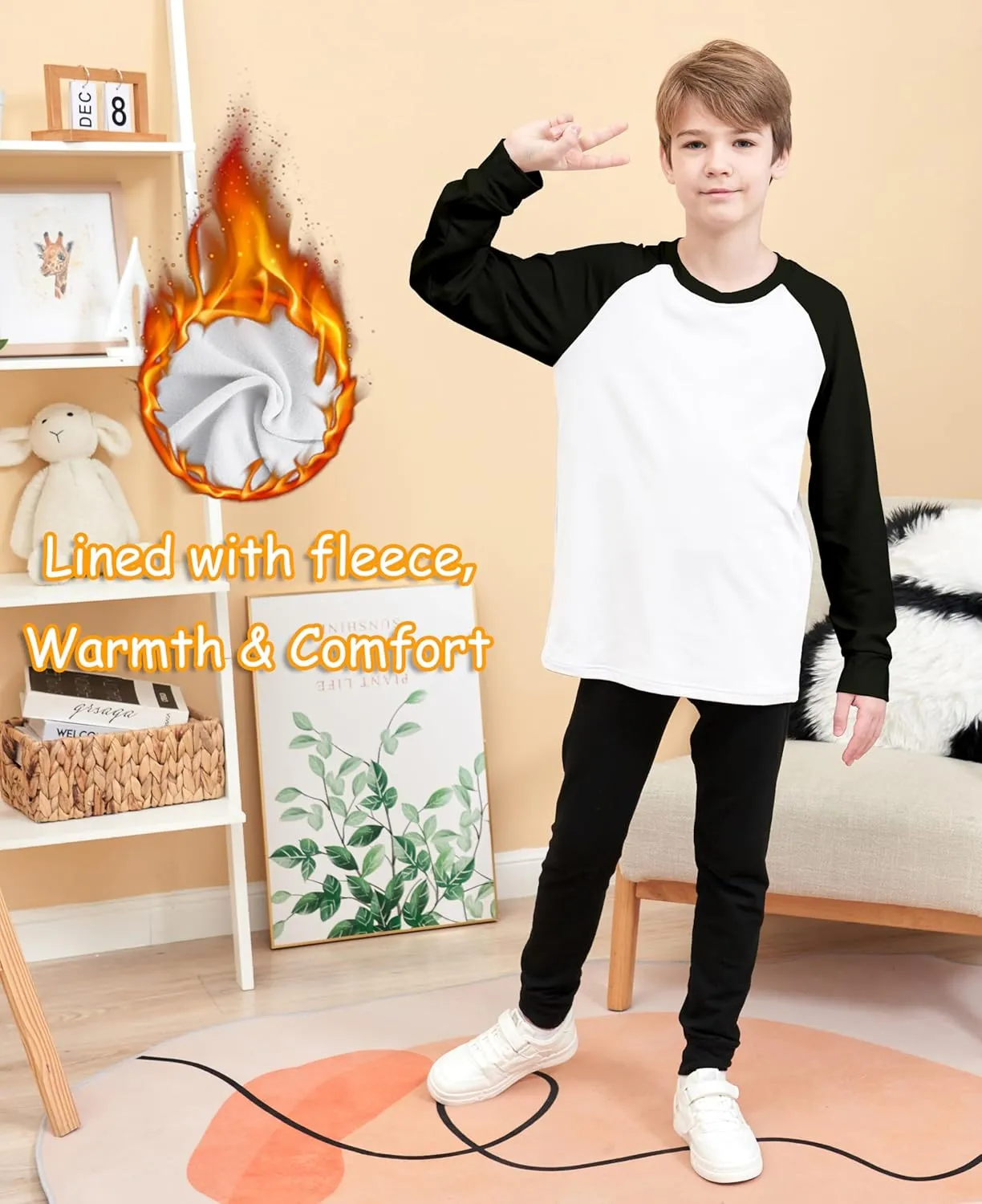 HIBETY Boy's 3 Pack Fleece Lined Long Sleeve Sweatshirts, UPF 50  Sun Protection Athletic Shirts for Kids
