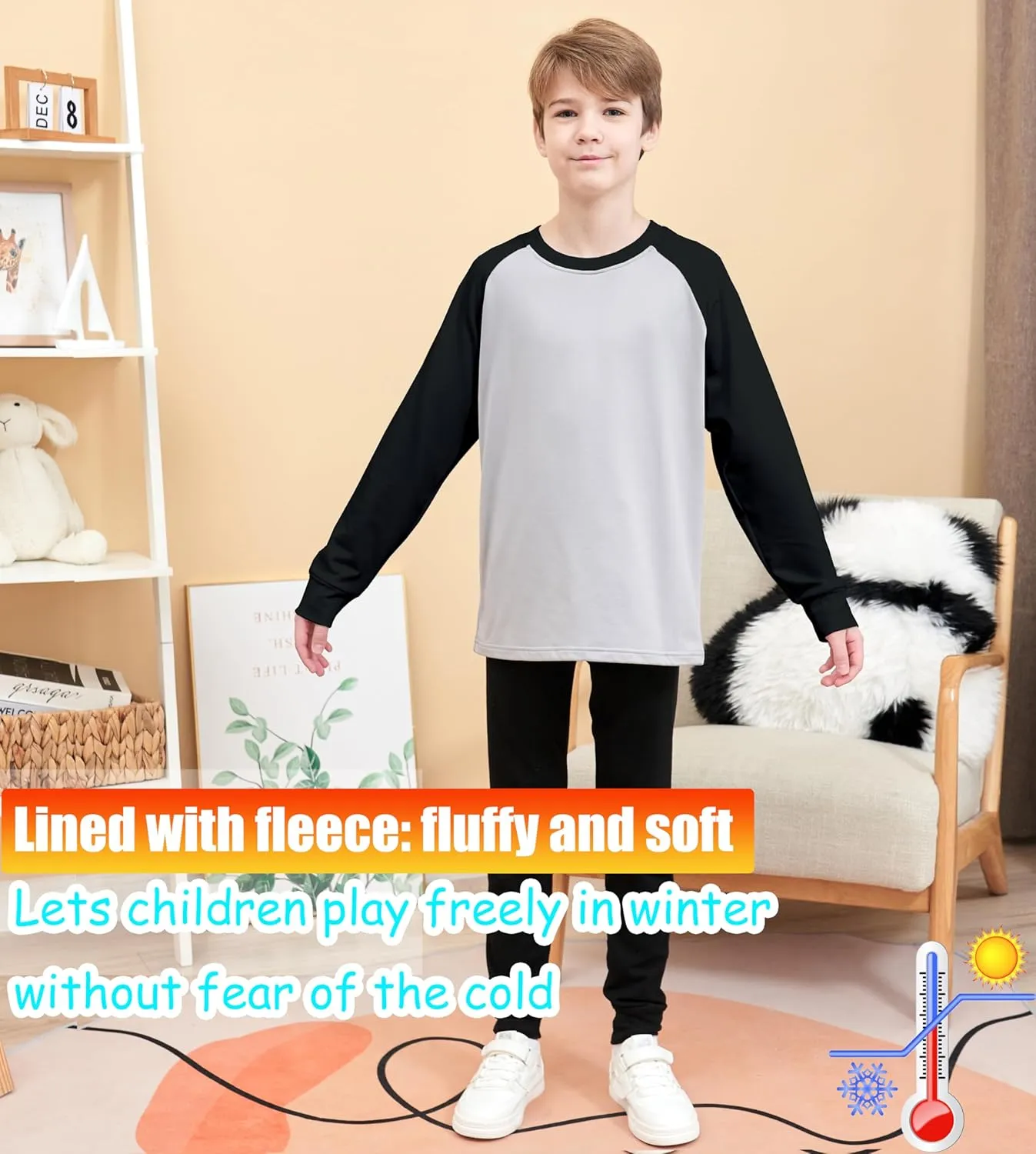 HIBETY Boy's 3 Pack Fleece Lined Long Sleeve Sweatshirts, UPF 50  Sun Protection Athletic Shirts for Kids