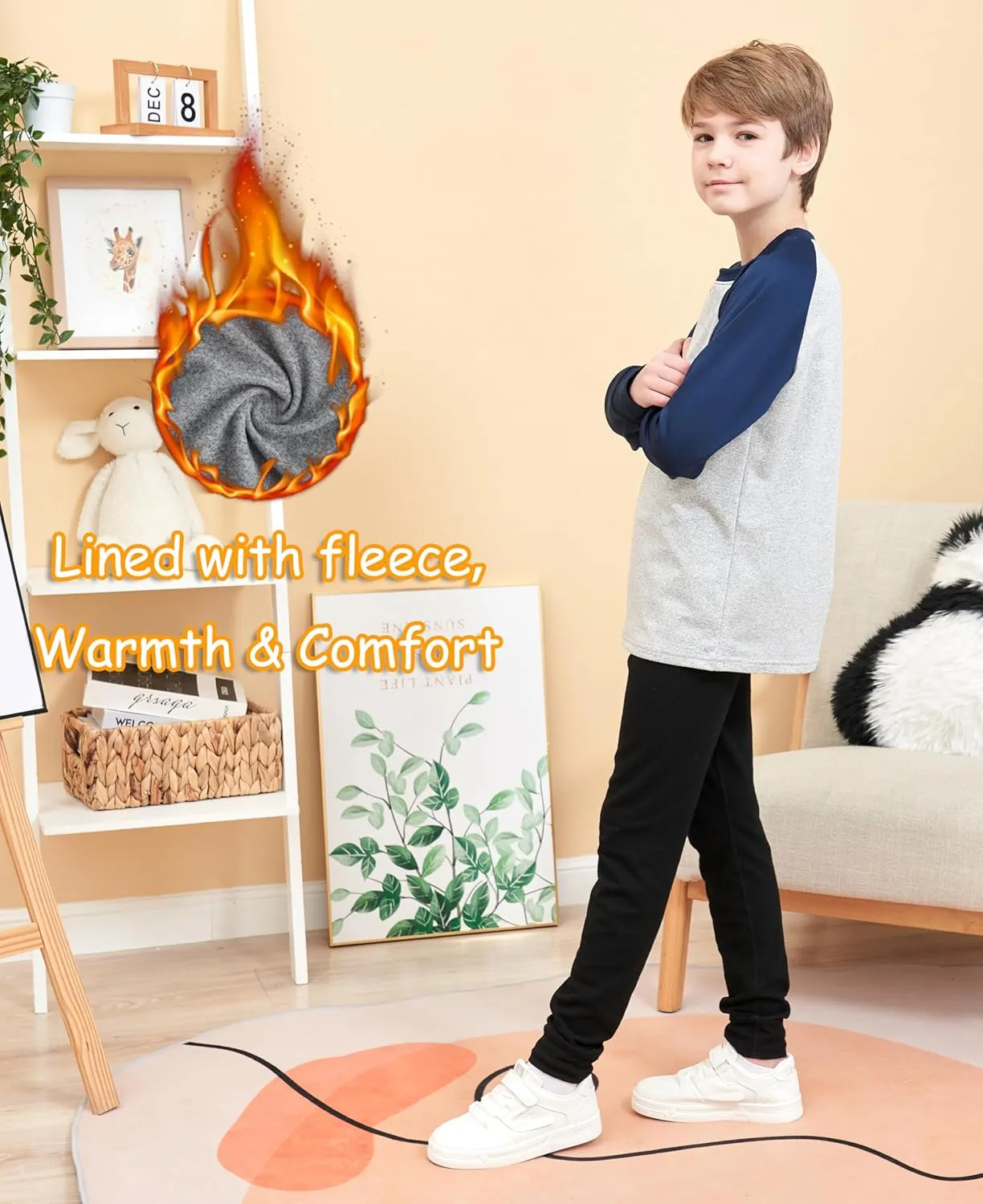 HIBETY Boy's 3 Pack Fleece Lined Long Sleeve Sweatshirts, UPF 50  Sun Protection Athletic Shirts for Kids