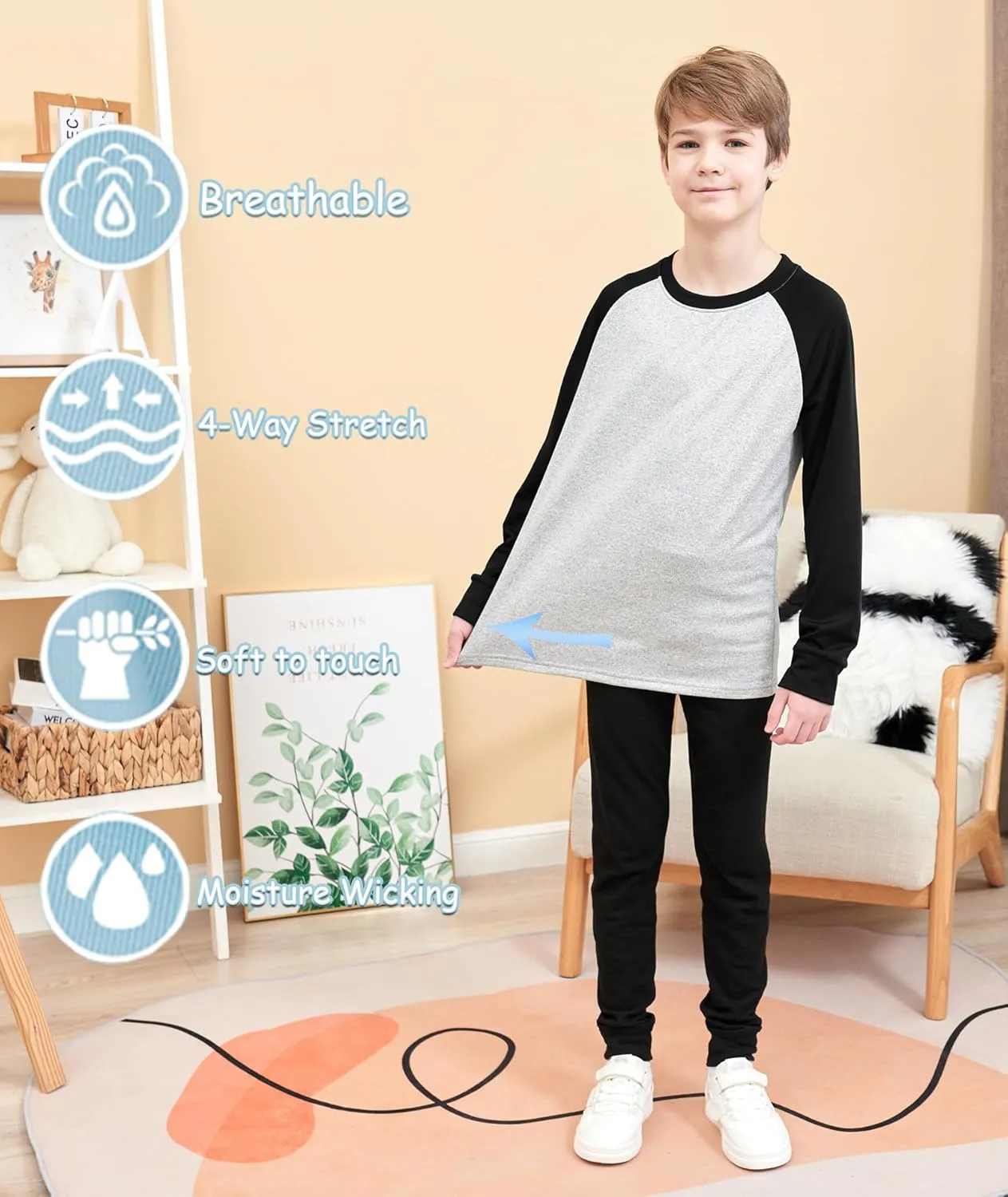 HIBETY Boy's 3 Pack Fleece Lined Long Sleeve Sweatshirts, UPF 50  Sun Protection Athletic Shirts for Kids