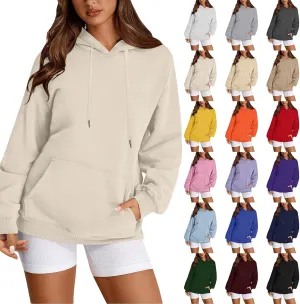 Hoodies for Women Fleece Lined Long Sleeve Hooded Sweatshirt Loose Fit Casual Hoodies Pullover with Pockets Fall Clothes