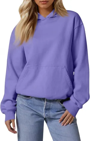 Hoodies for Women Fleece Lined Long Sleeve Hoodies Pullover Loose Fit Casual Hooded Sweatshirt with Pockets Fall Clothes
