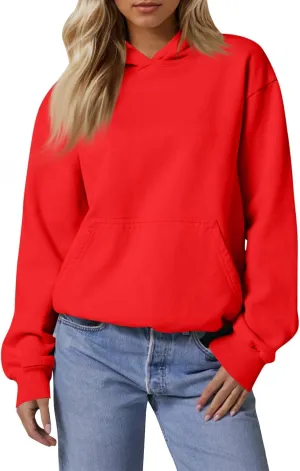 Hoodies for Women Fleece Lined Long Sleeve Hoodies Pullover Loose Fit Casual Hooded Sweatshirt with Pockets Fall Clothes