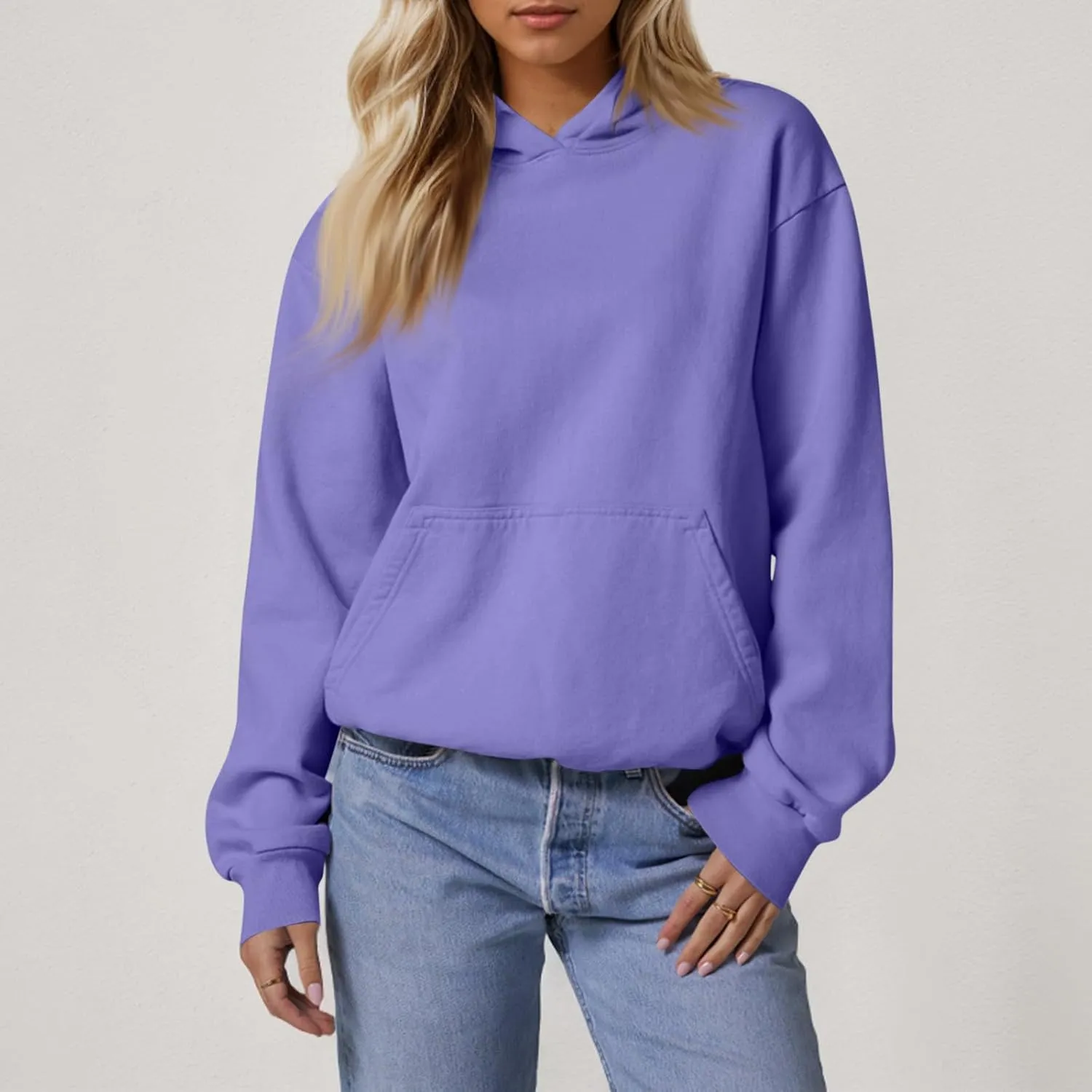Hoodies for Women Fleece Lined Long Sleeve Hoodies Pullover Loose Fit Casual Hooded Sweatshirt with Pockets Fall Clothes