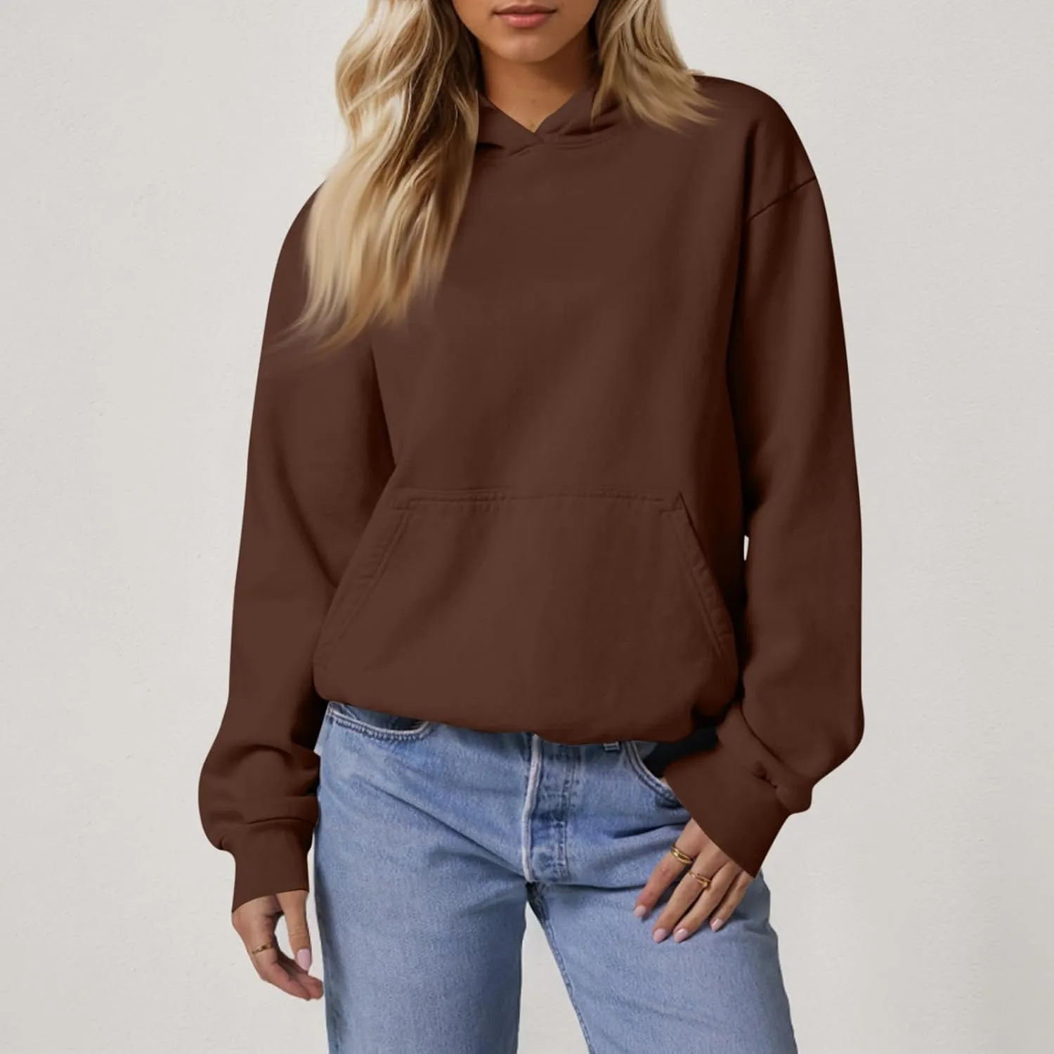 Hoodies for Women Fleece Lined Long Sleeve Hoodies Pullover Loose Fit Casual Hooded Sweatshirt with Pockets Fall Clothes