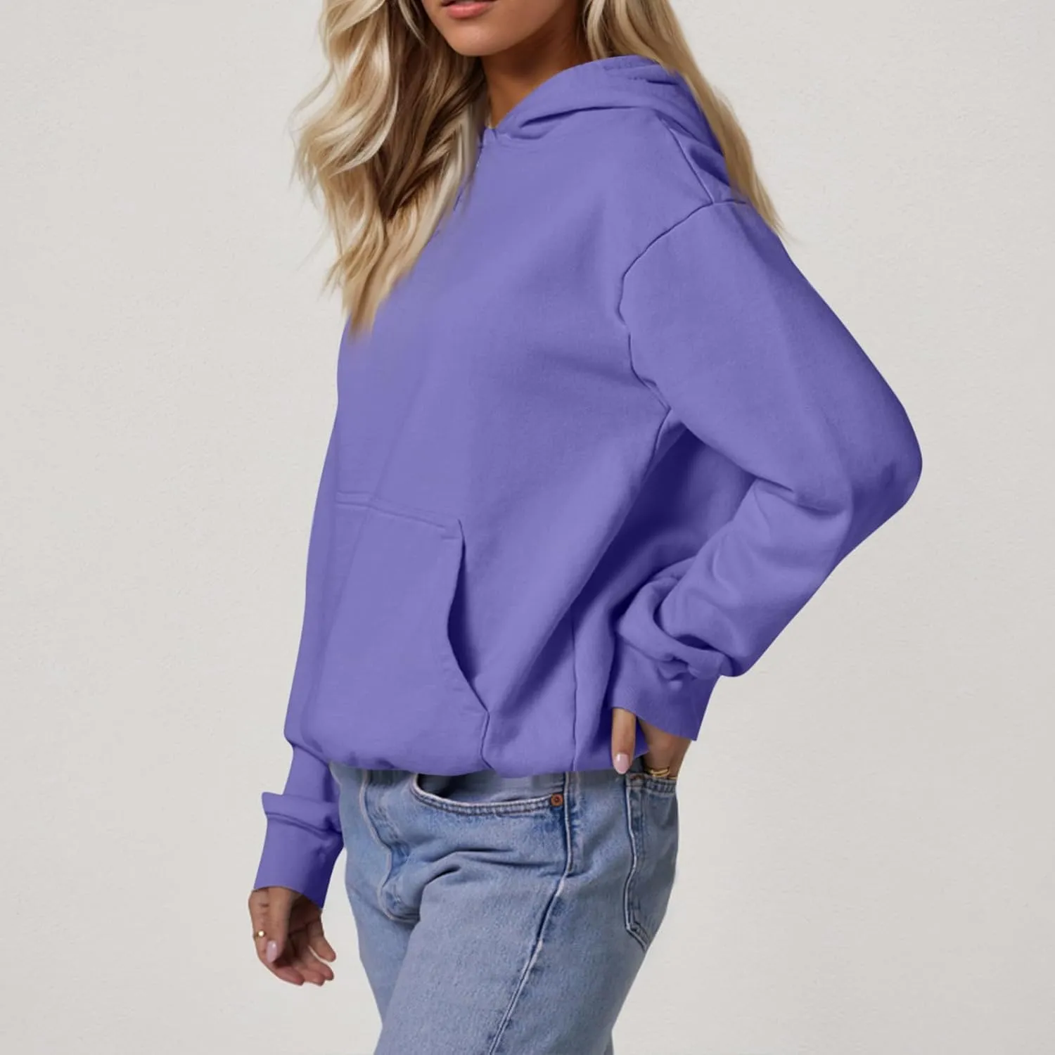 Hoodies for Women Fleece Lined Long Sleeve Hoodies Pullover Loose Fit Casual Hooded Sweatshirt with Pockets Fall Clothes