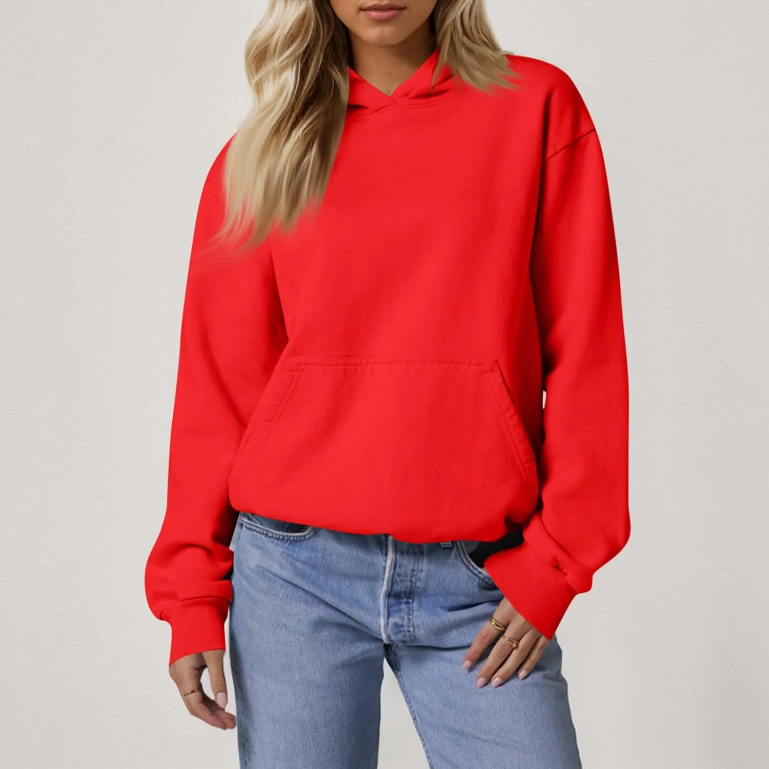 Hoodies for Women Fleece Lined Long Sleeve Hoodies Pullover Loose Fit Casual Hooded Sweatshirt with Pockets Fall Clothes