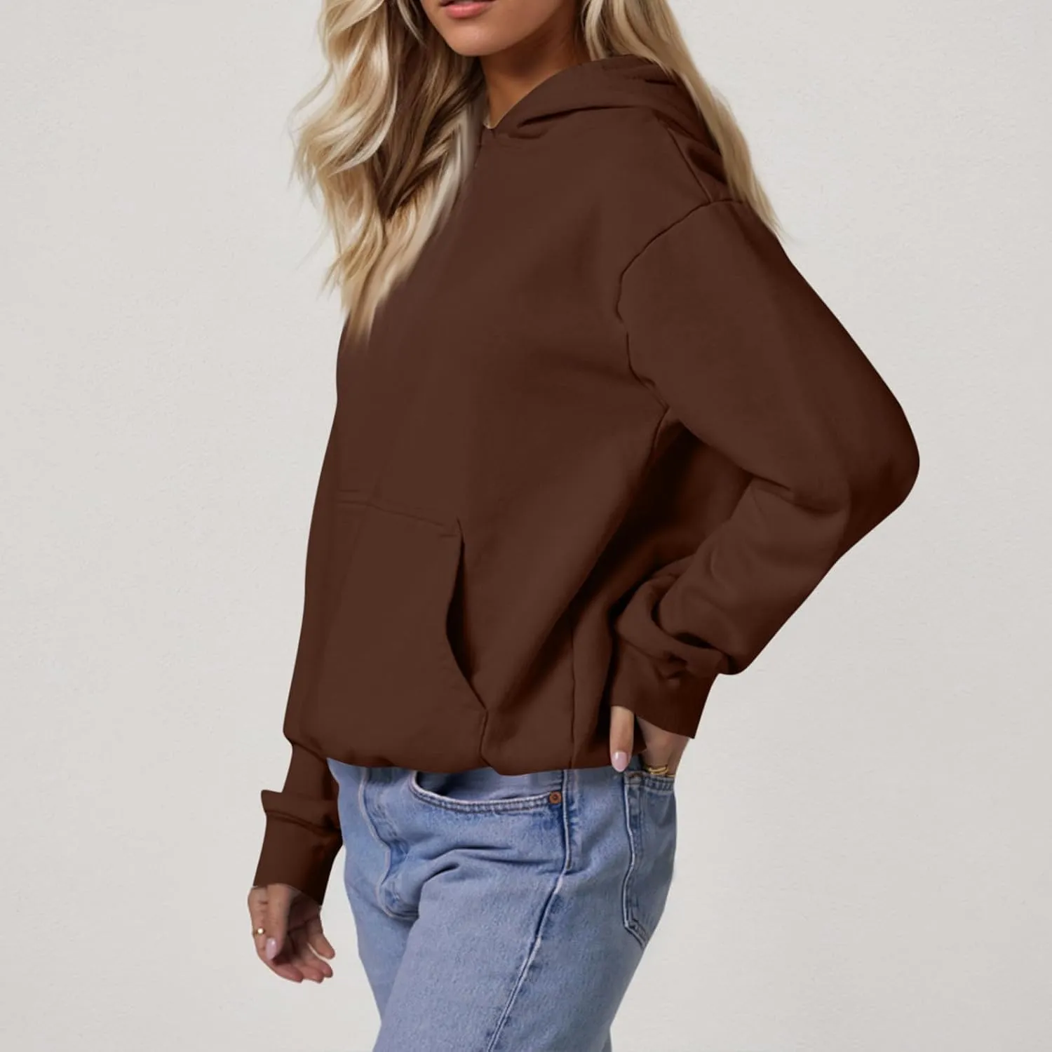 Hoodies for Women Fleece Lined Long Sleeve Hoodies Pullover Loose Fit Casual Hooded Sweatshirt with Pockets Fall Clothes