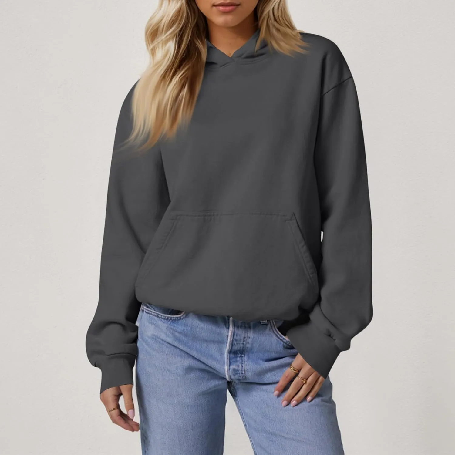 Hoodies for Women Fleece Lined Long Sleeve Hoodies Pullover Loose Fit Casual Hooded Sweatshirt with Pockets Fall Clothes