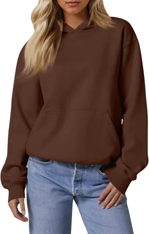 Hoodies for Women Fleece Lined Long Sleeve Hoodies Pullover Loose Fit Casual Hooded Sweatshirt with Pockets Fall Clothes
