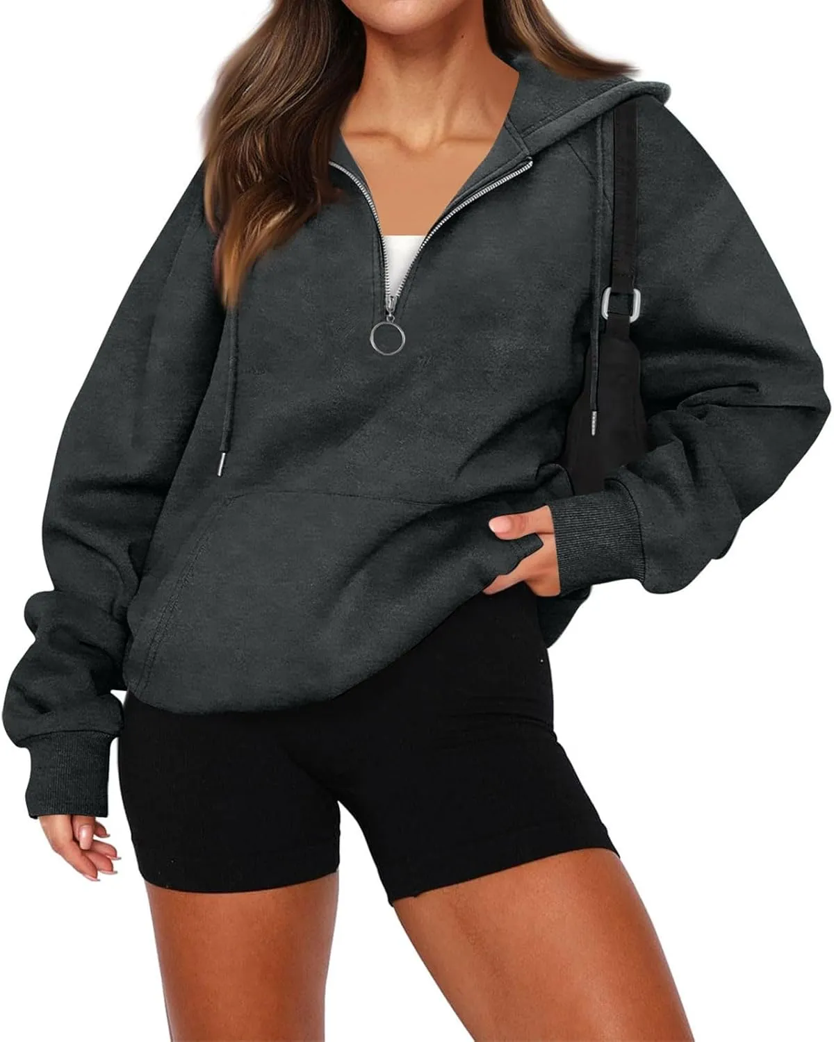 Hoodies for Women Long Sleeve Fleece Hooded Sweatshirt Half Zip Loose Fit Pullover with Pockets Oversized Hoodies