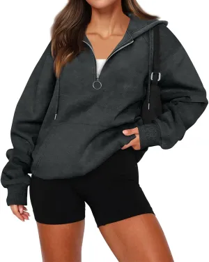 Hoodies for Women Long Sleeve Fleece Hooded Sweatshirt Half Zip Loose Fit Pullover with Pockets Oversized Hoodies