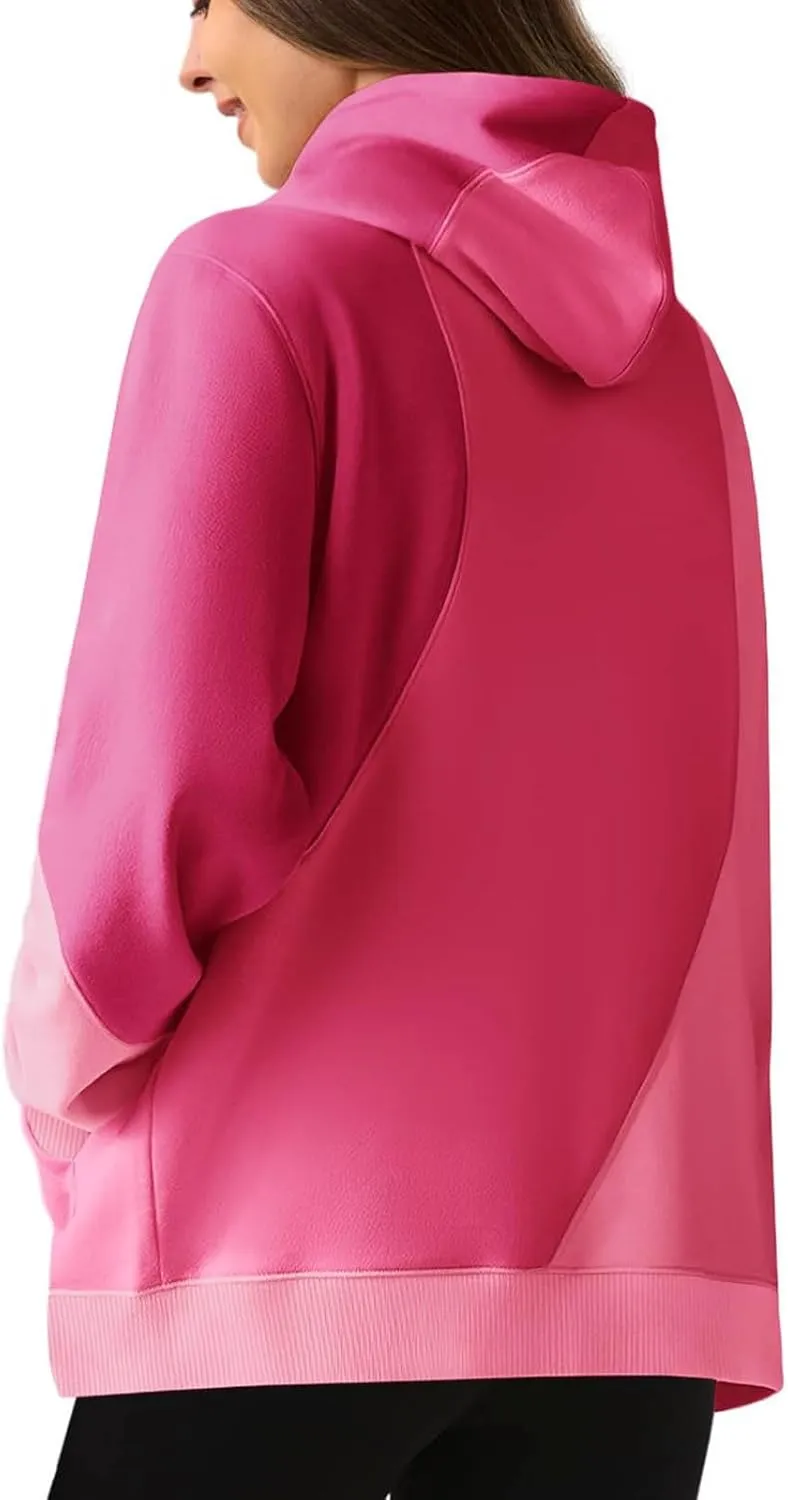 Hoodies for Women Long Sleeve Hoodies Pullover Color Block Loose Fit Hooded Sweatshirt with Pockets Casual Fall Clothes