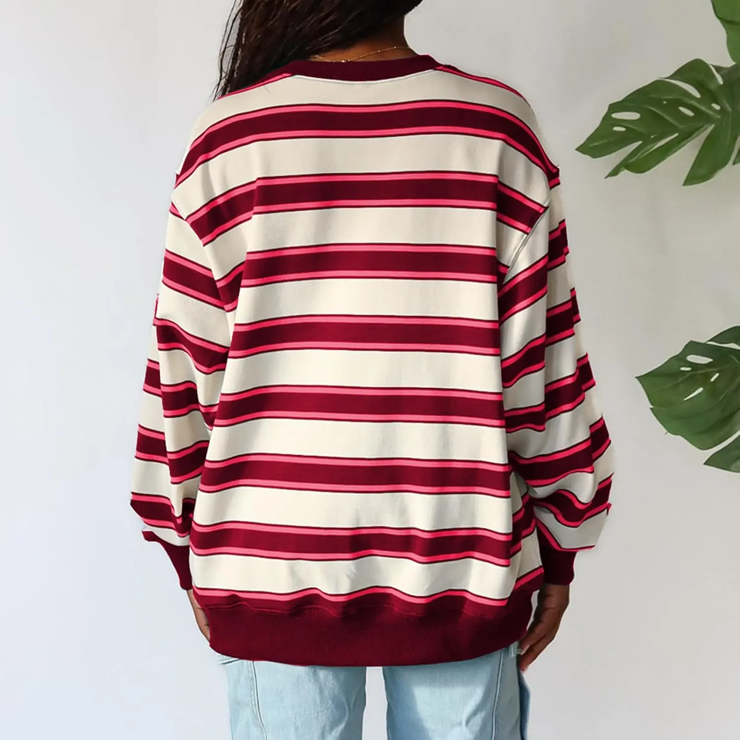 IMISSILLEB Women Oversized Patchwork Sweatshirt Long Sleeve Crewneck Color Block Striped Pullovers 2024 Fall Casual Tops