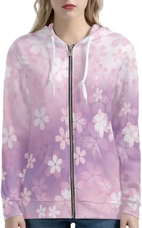Irisjudy Womens Zip-up Hoodie with Kanga Pocket(XS-5XL),Cactus,Sunflowers,Butterfly Long Sleeve Sport Shirts Shell Jackets