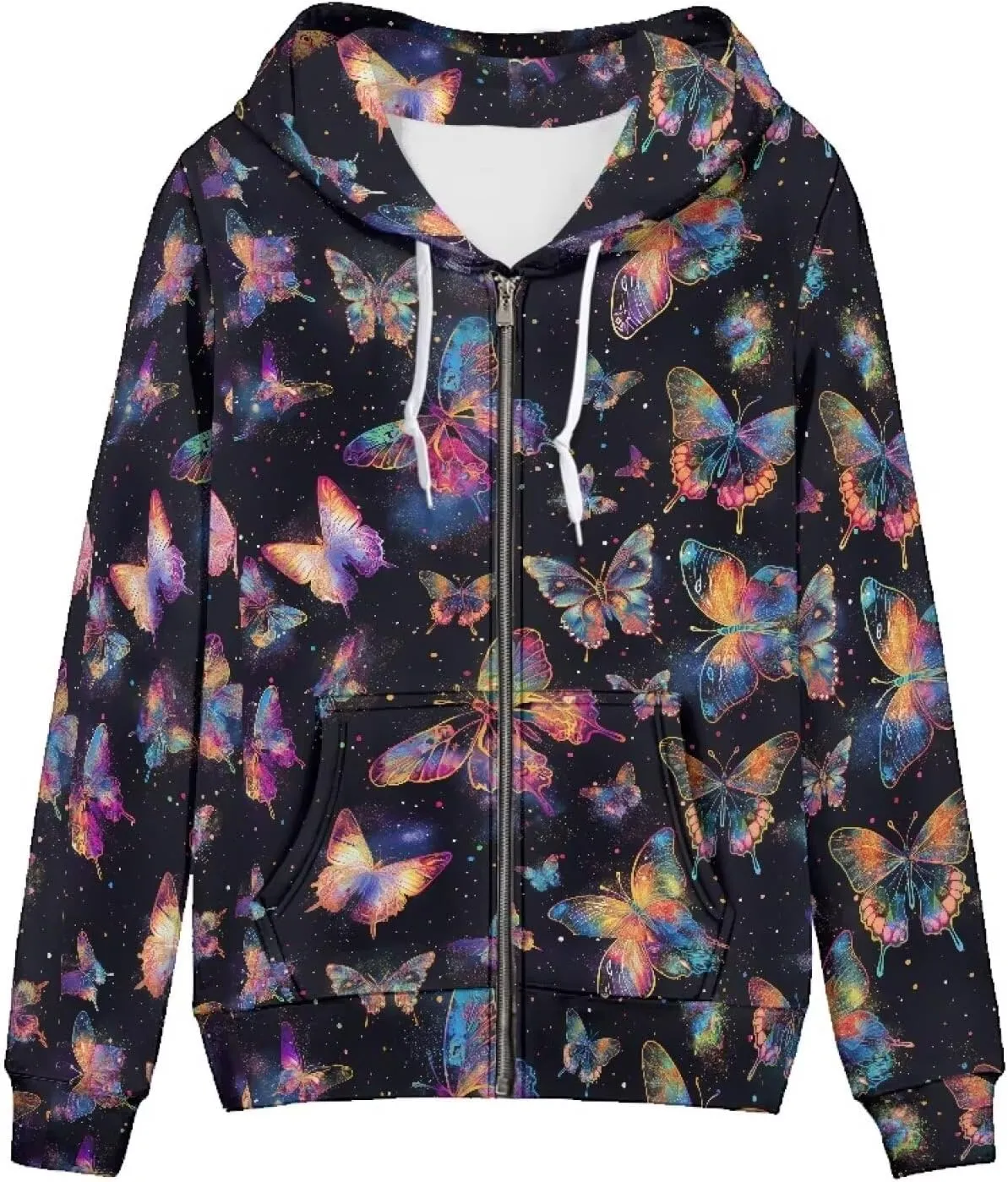 Irisjudy Womens Zip-up Hoodie with Kanga Pocket(XS-5XL),Cactus,Sunflowers,Butterfly Long Sleeve Sport Shirts Shell Jackets