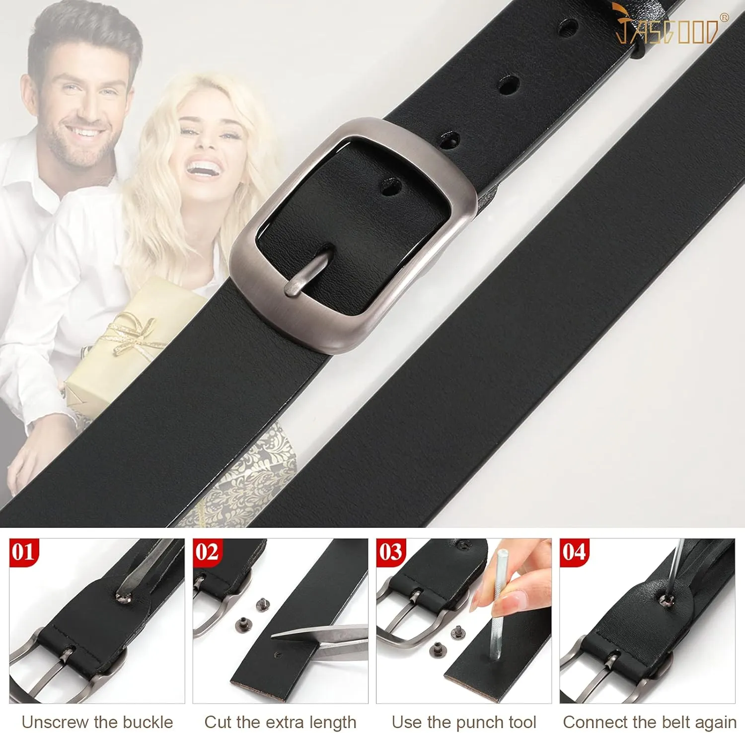 JASGOOD Plus Size Women Leather Belt Black Casual Waist Belt for Jeans Pants with Metal Pin Buckle