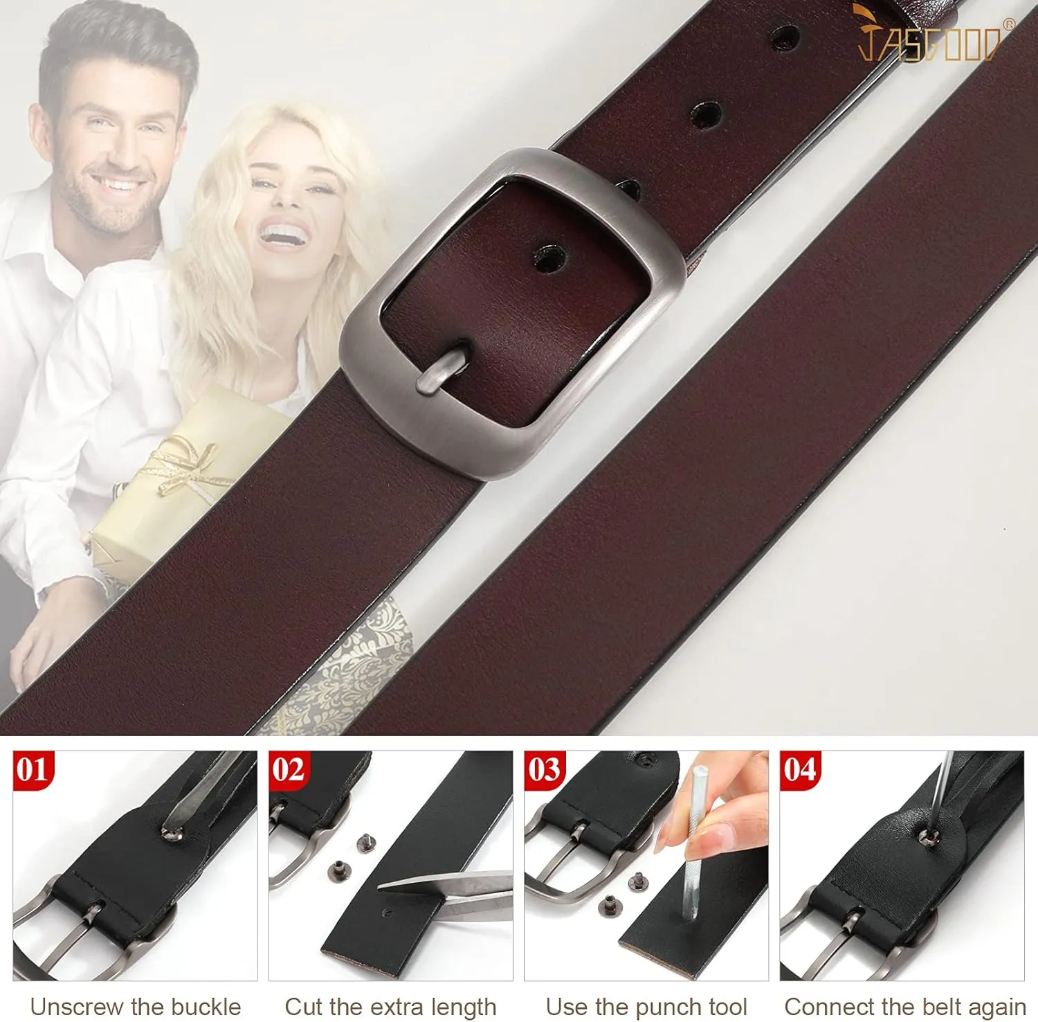 JASGOOD Plus Size Women Leather Belt Black Casual Waist Belt for Jeans Pants with Metal Pin Buckle