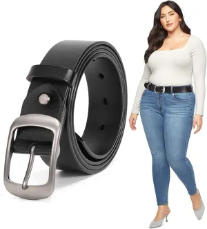 JASGOOD Plus Size Women Leather Belt Black Casual Waist Belt for Jeans Pants with Metal Pin Buckle