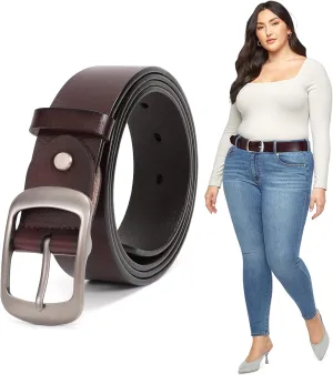 JASGOOD Plus Size Women Leather Belt Black Casual Waist Belt for Jeans Pants with Metal Pin Buckle