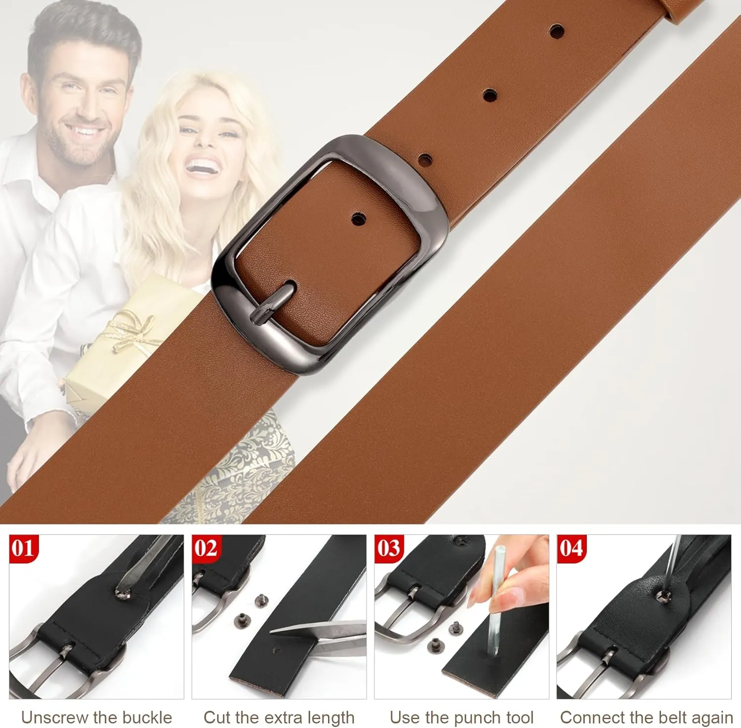 JASGOOD Plus Size Women Leather Belt Black Casual Waist Belt for Jeans Pants with Metal Pin Buckle