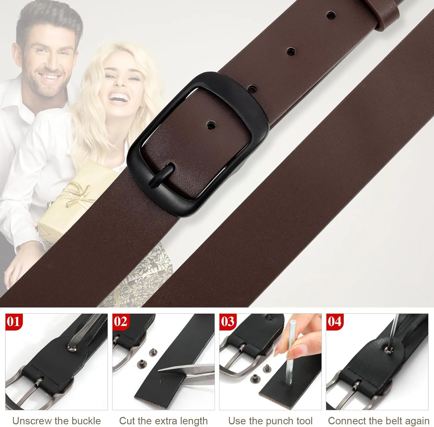 JASGOOD Plus Size Women Leather Belt Black Casual Waist Belt for Jeans Pants with Metal Pin Buckle