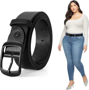 JASGOOD Plus Size Women Leather Belt Black Casual Waist Belt for Jeans Pants with Metal Pin Buckle