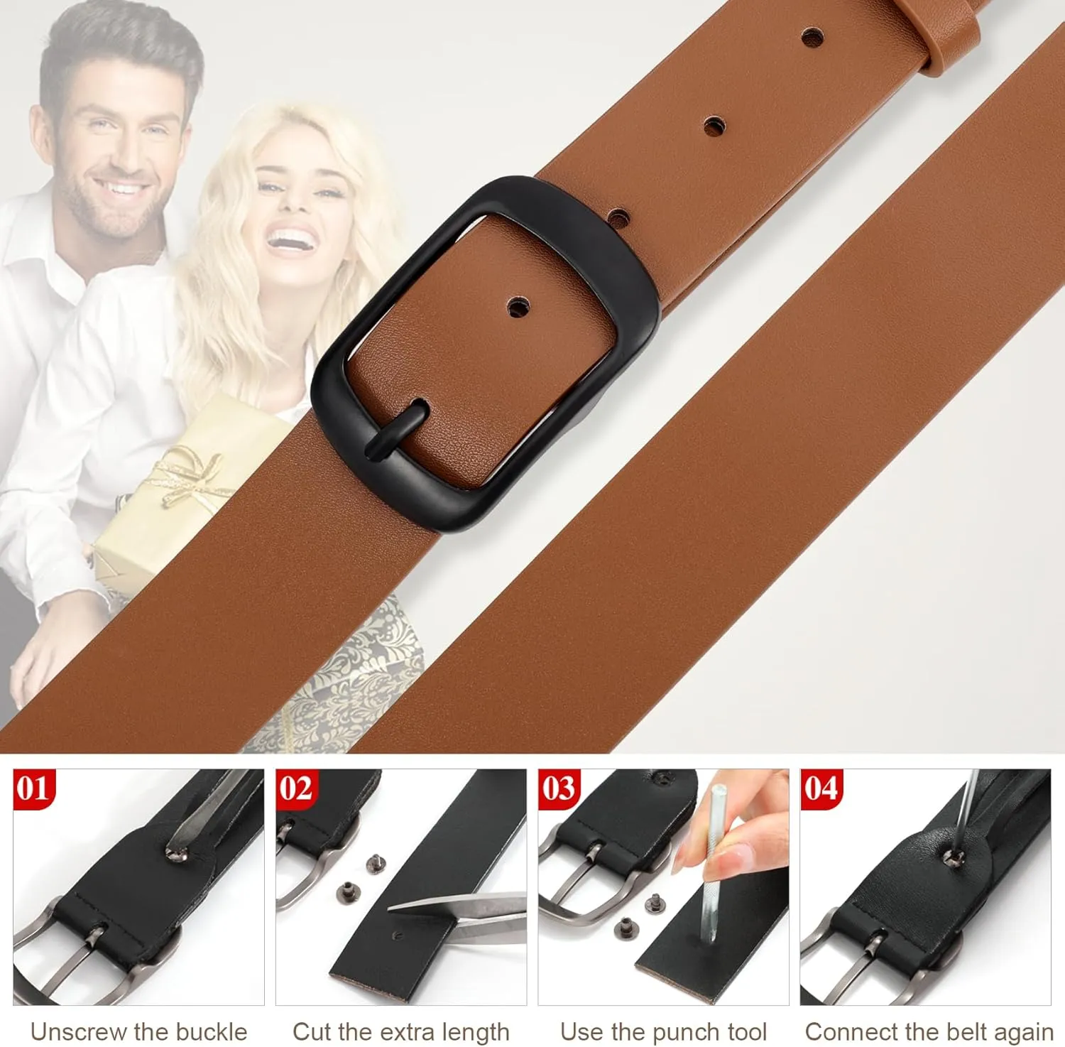 JASGOOD Plus Size Women Leather Belt Black Casual Waist Belt for Jeans Pants with Metal Pin Buckle