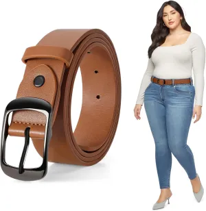 JASGOOD Plus Size Women Leather Belt Black Casual Waist Belt for Jeans Pants with Metal Pin Buckle