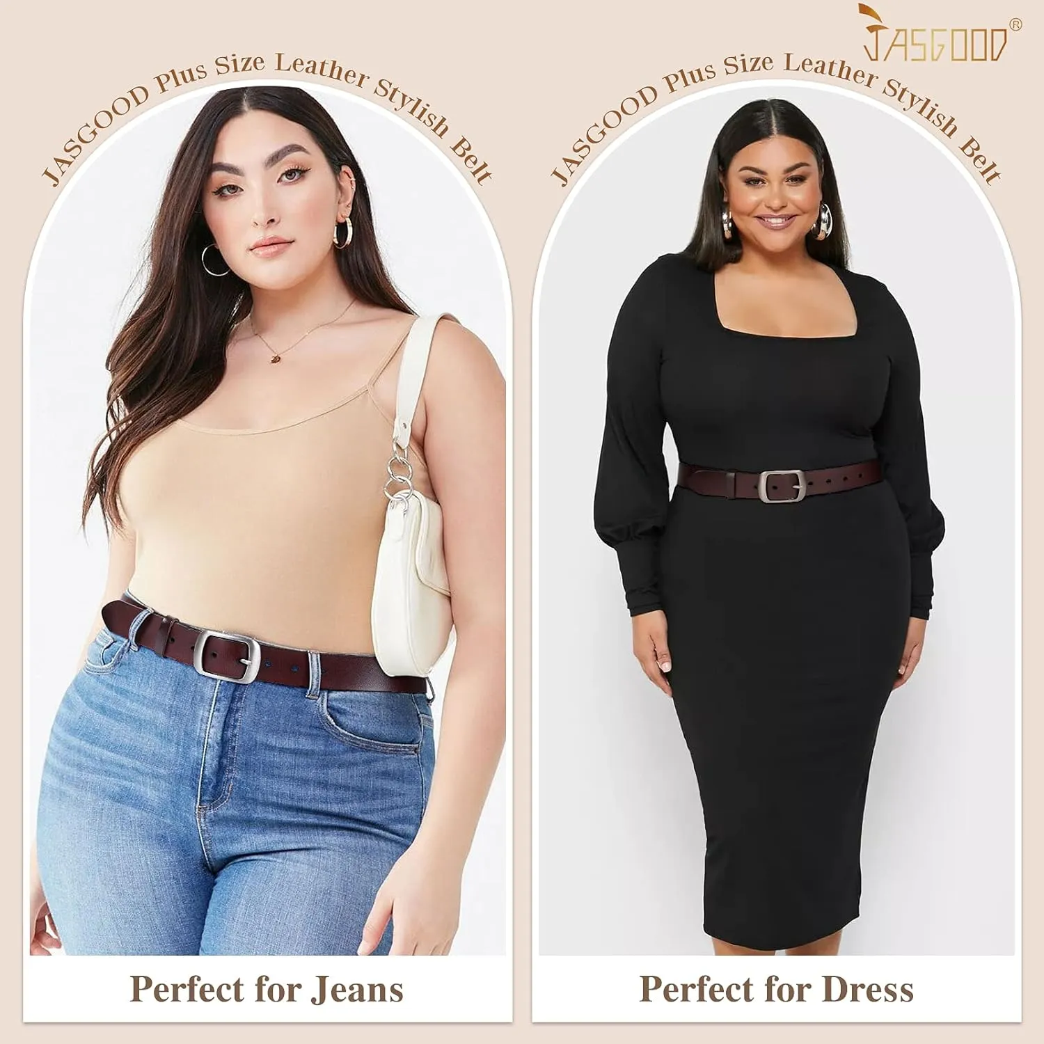 JASGOOD Plus Size Women Leather Belt Black Casual Waist Belt for Jeans Pants with Metal Pin Buckle