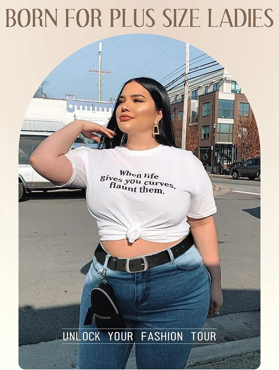 JASGOOD Plus Size Women Leather Belt Black Casual Waist Belt for Jeans Pants with Metal Pin Buckle