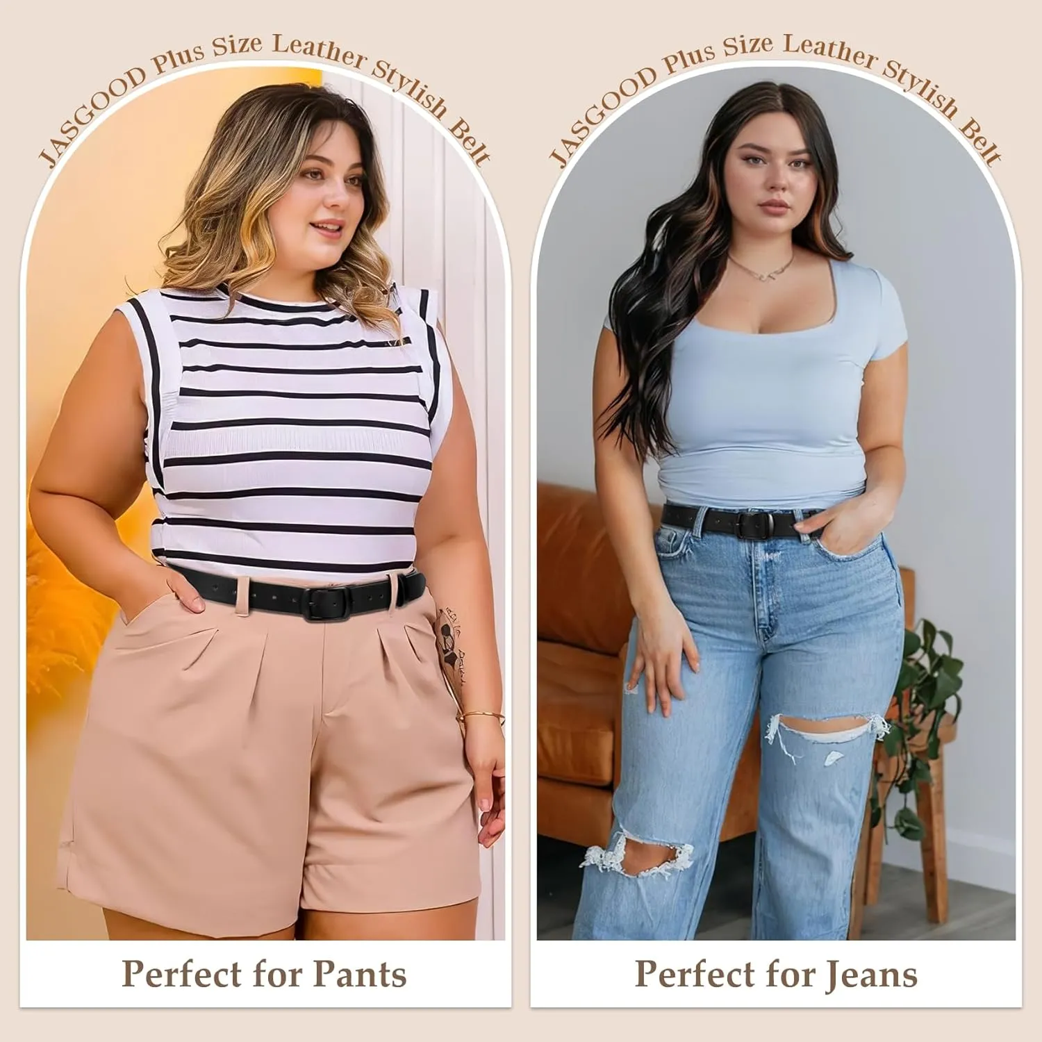 JASGOOD Plus Size Women Leather Belt Black Casual Waist Belt for Jeans Pants with Metal Pin Buckle